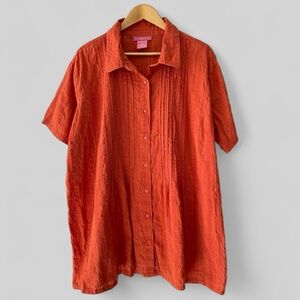 Woman Within Textured Button Up Top Womens Size 2X Orange Short Sleeve